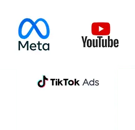 Meta、TikTok Ads、YouTubeの3つのロゴが横並びで表示されている画像