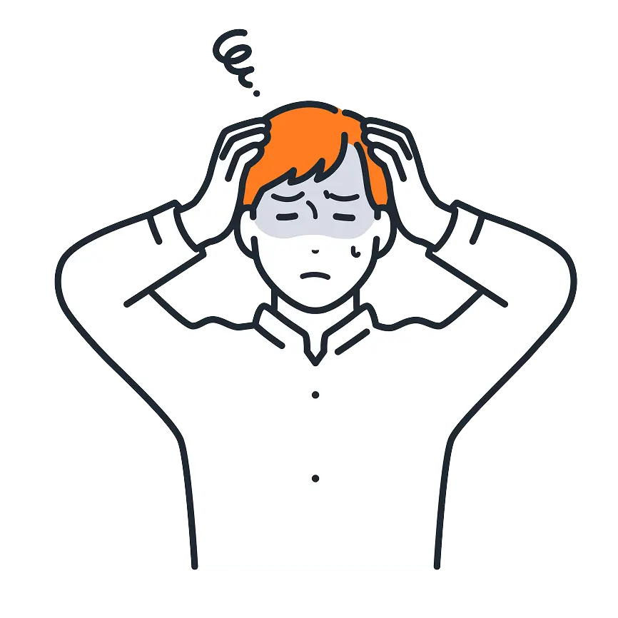 頭を抱えて困った表情を浮かべる男性のイラスト